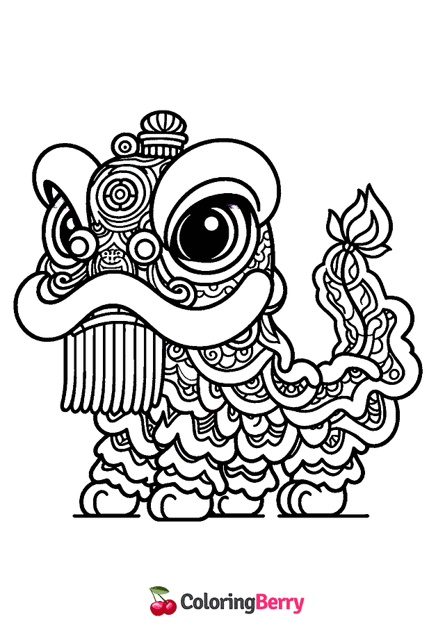 Chinese Lion Coloring Page