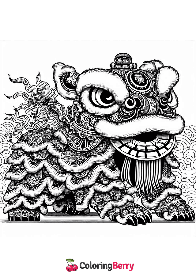 Chinese Lion Dance Coloring Page