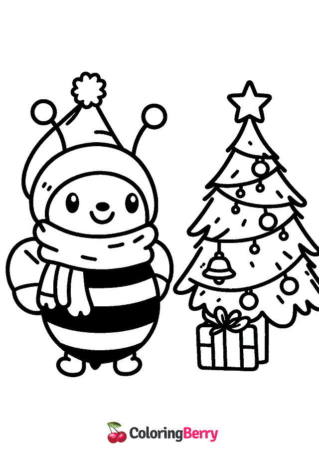 Christmas Bee Coloring Page