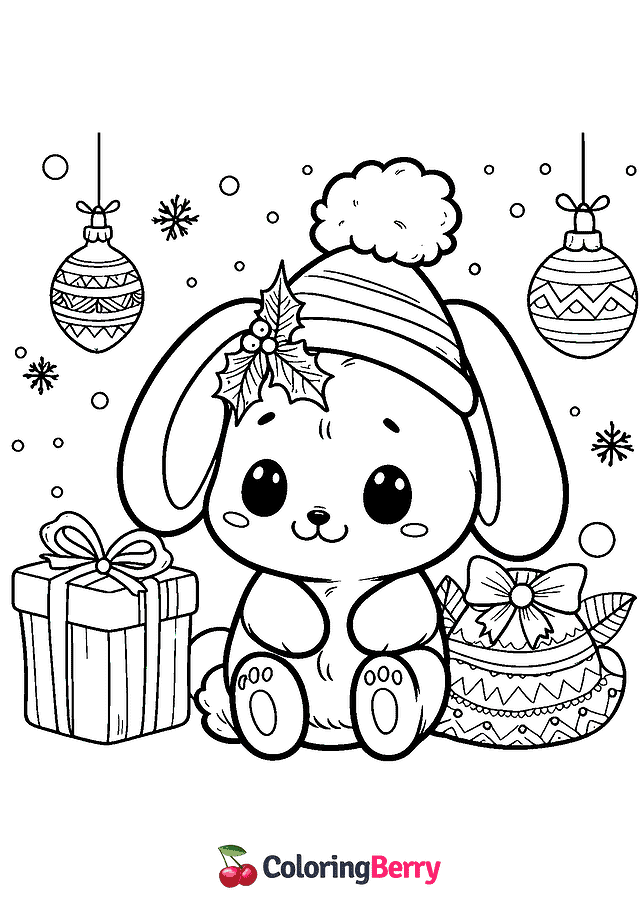 Christmas Bunny Coloring Page