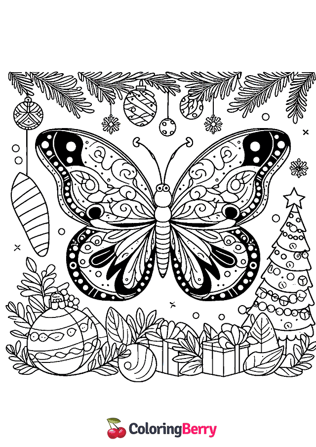 Christmas Butterfly Coloring Page