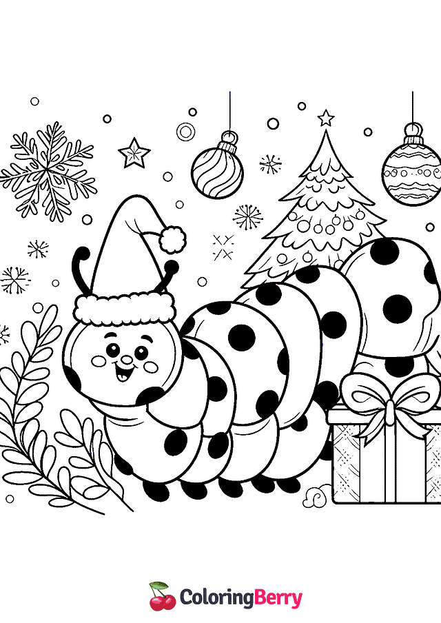 Christmas Caterpillar Coloring Page