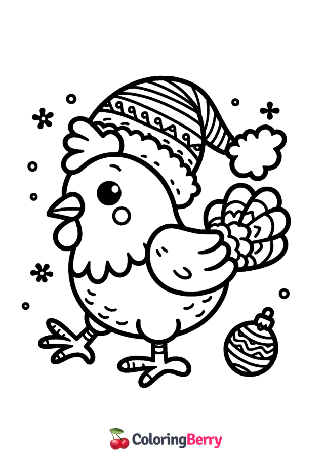 Christmas Chicken Coloring Page