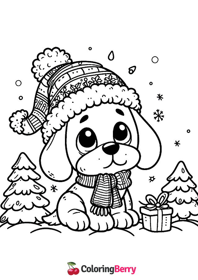 Christmas Dog Coloring Page