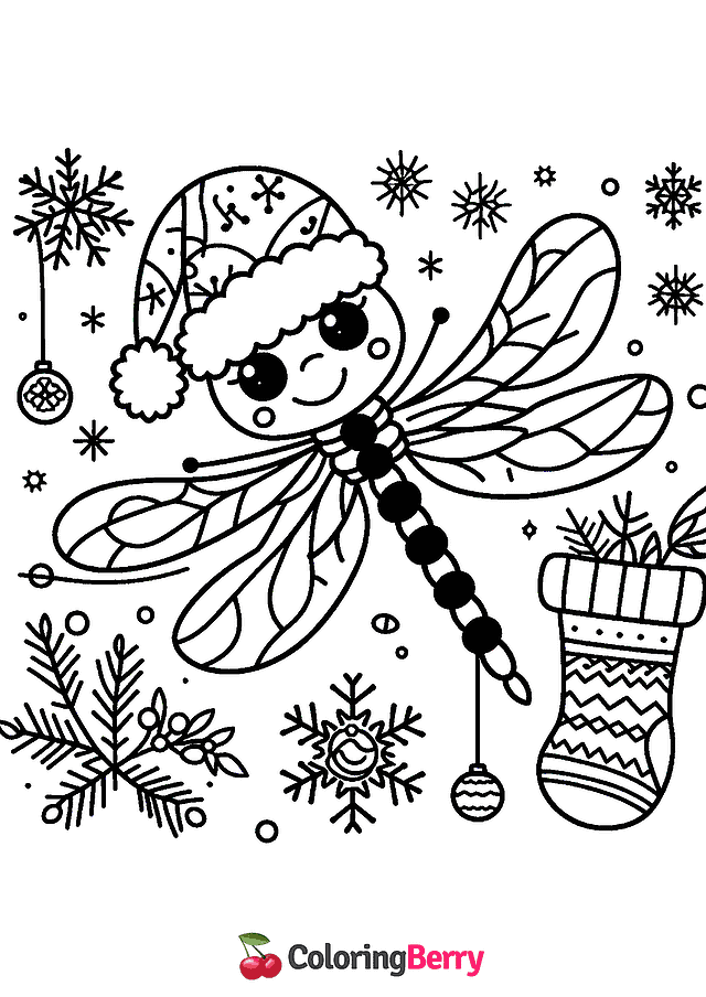 Christmas Dragonfly Coloring Page