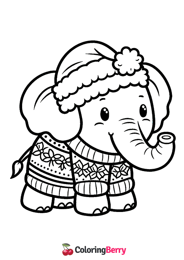 Christmas Elephant Coloring Page