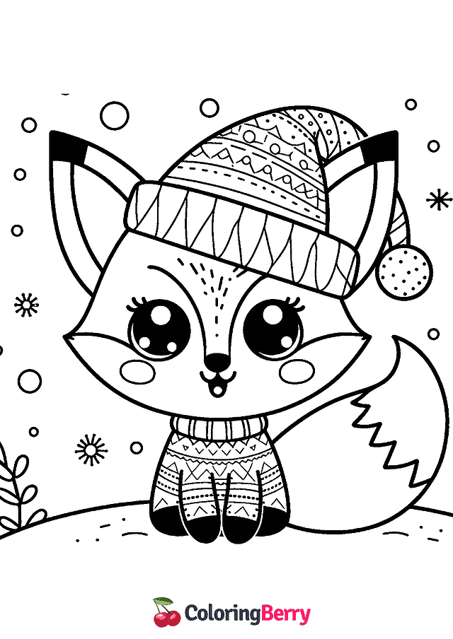 Christmas Fox Coloring Page