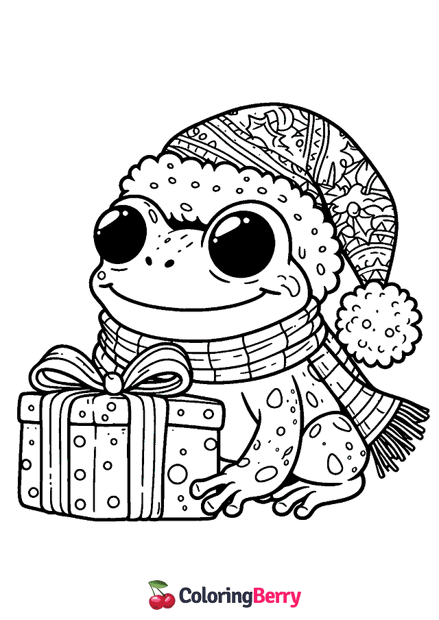 Christmas Frog Coloring Page