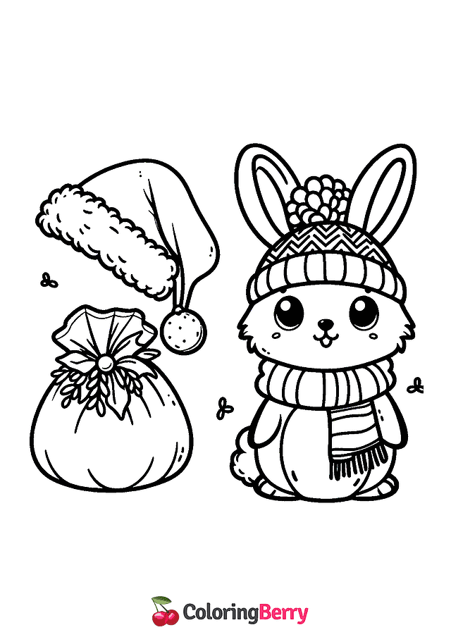 Christmas Hare Coloring Page