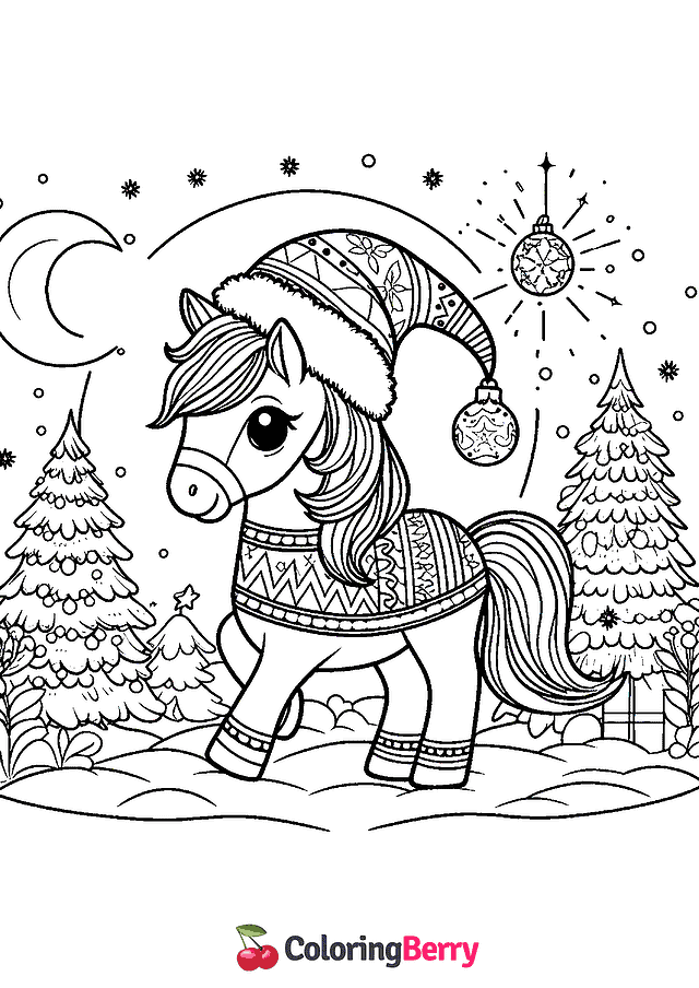 Christmas Horse Coloring Page