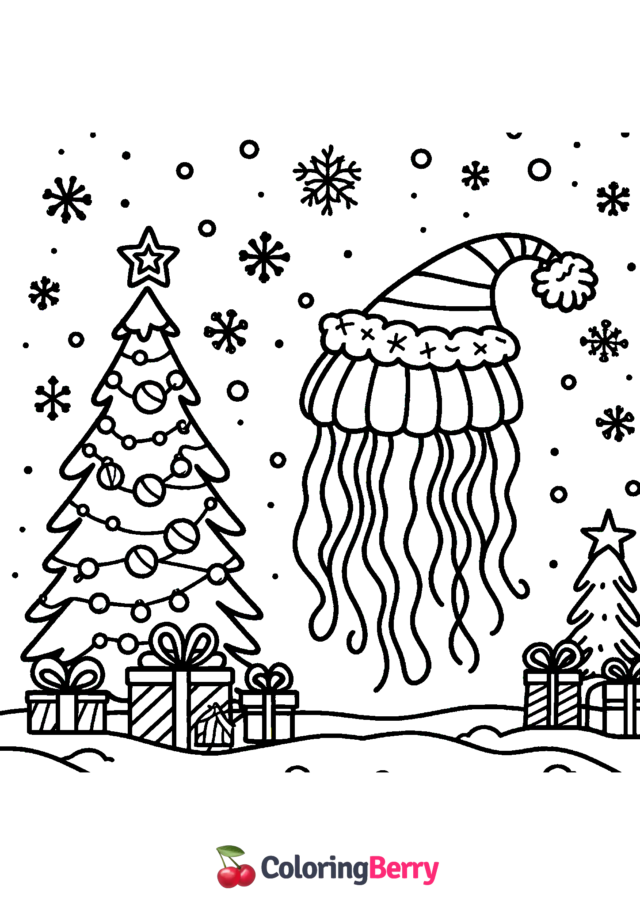 Christmas Jellyfish Coloring Page