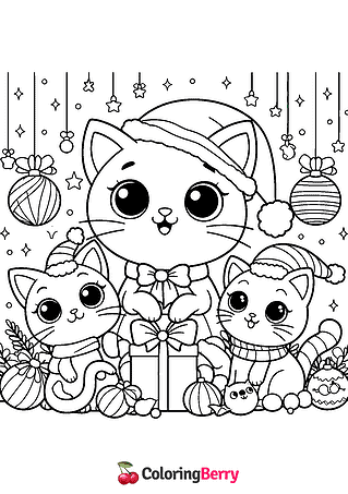 Christmas Kitties Coloring Page