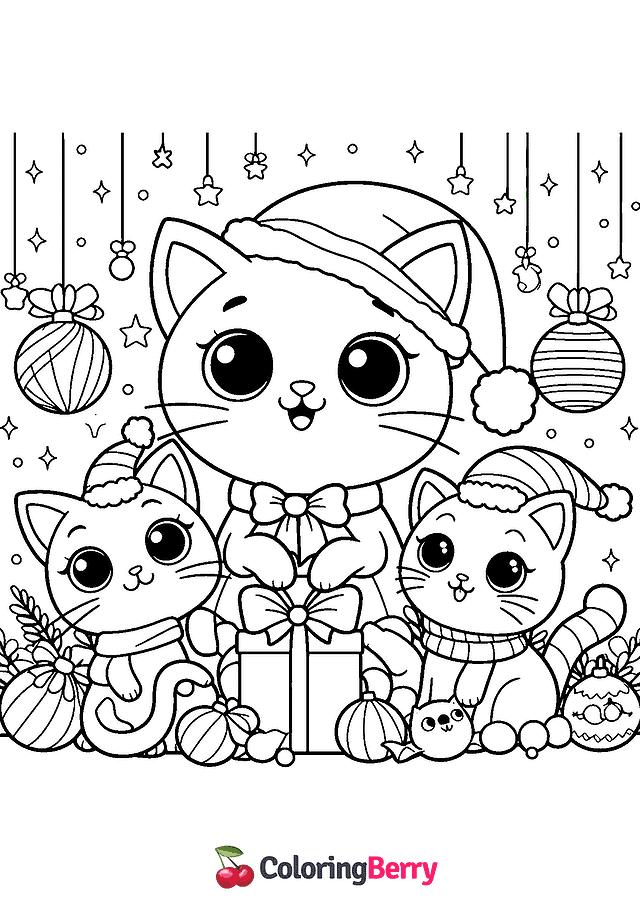 Christmas Kitties Coloring Page