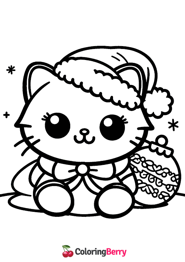 Christmas Kitty Coloring Page