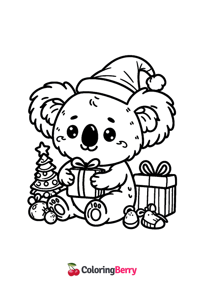 Christmas Koala Coloring Page