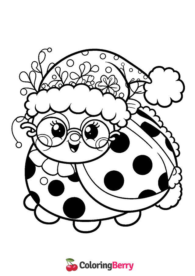 Christmas Ladybug Coloring Page