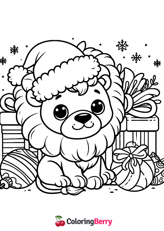 Christmas Lion Coloring Page