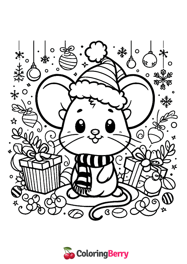 Christmas Mouse Coloring Page