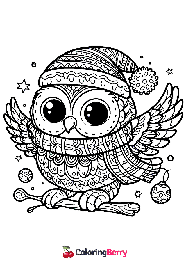 Christmas Owl Coloring Page