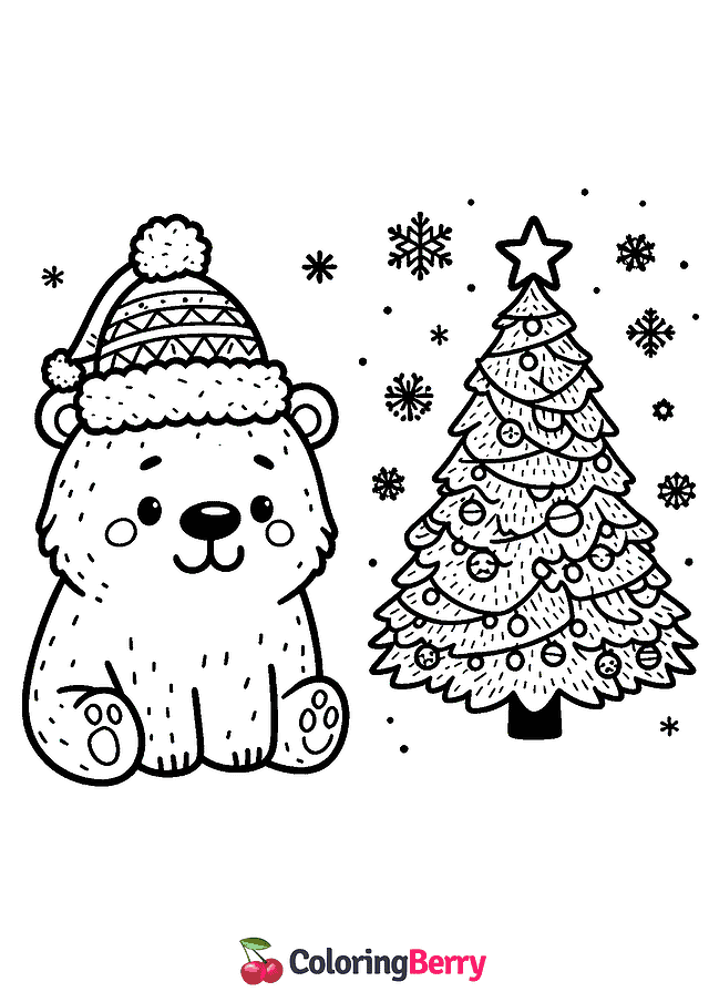 Christmas Polar Bear Coloring Page