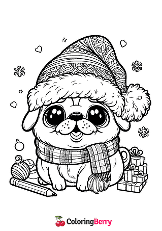 Christmas Pug Coloring Page