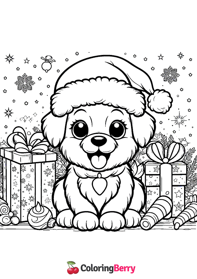 Christmas Puppy Coloring Page