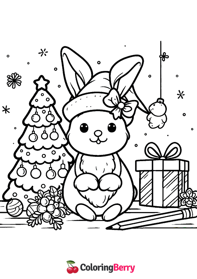 Christmas Rabbit Coloring Page