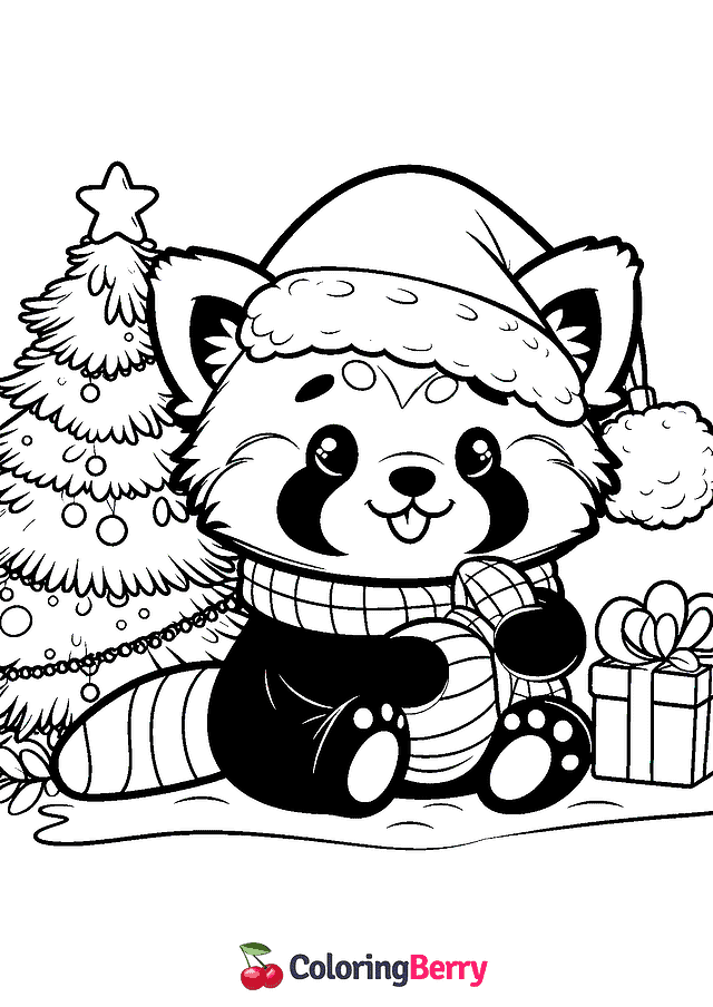 Christmas Red Panda Coloring Page