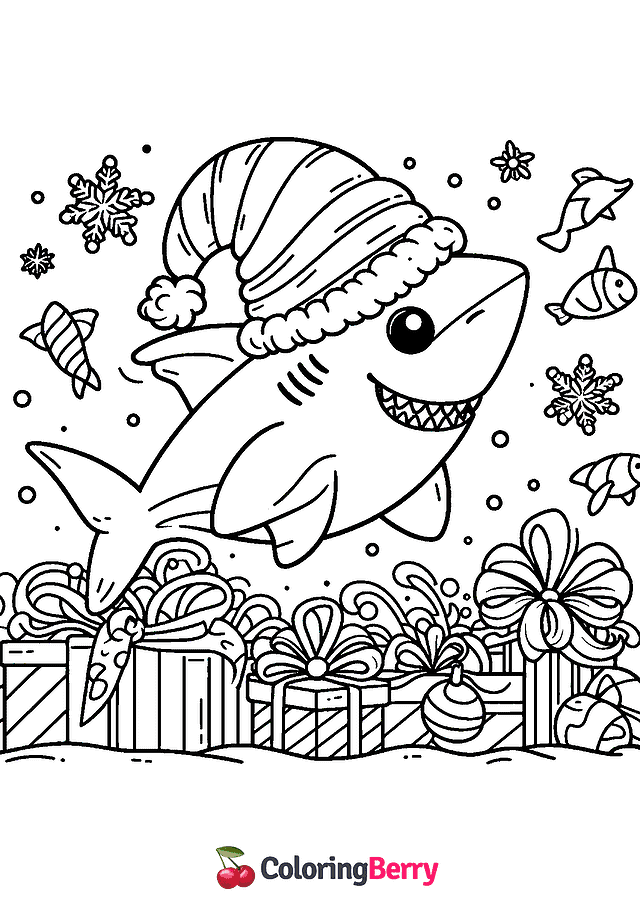 Christmas Shark Coloring Page