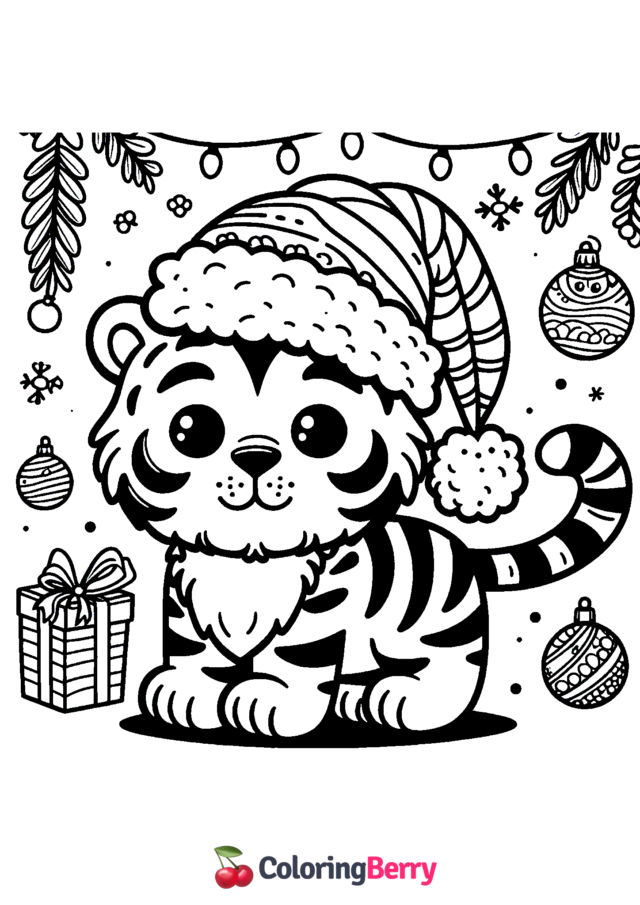 Christmas Tiger Coloring Page