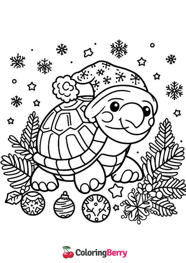 Christmas Turtle Coloring Page