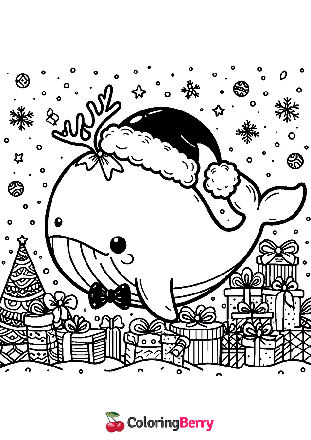 Christmas Whale Coloring Page