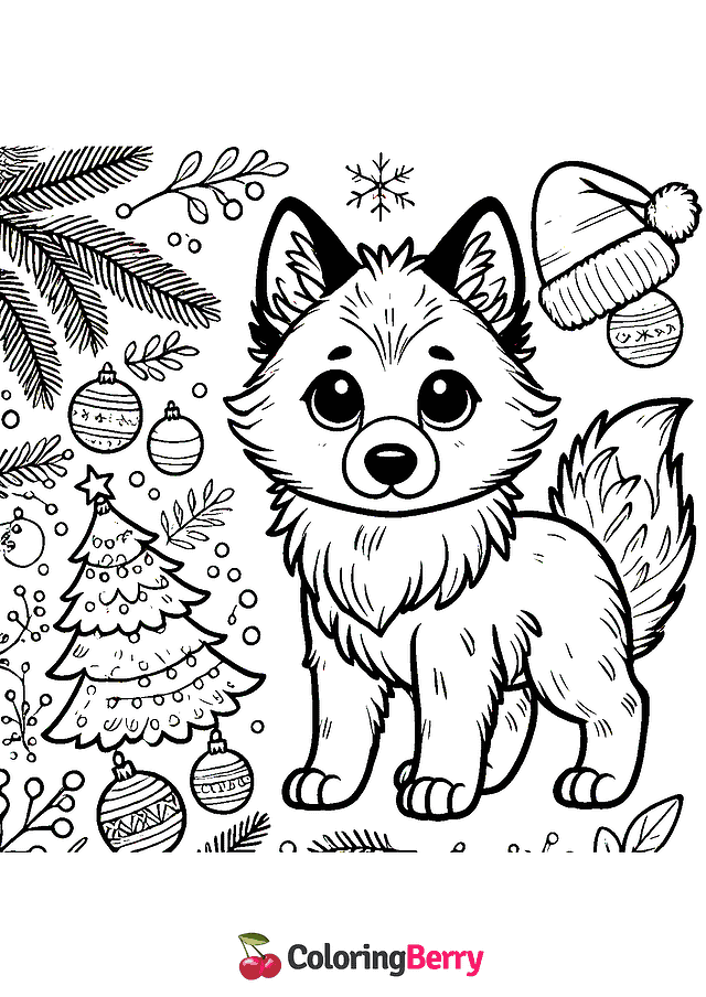 Christmas Wolf Coloring Page