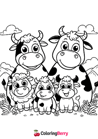 Cow Family Coloring Page