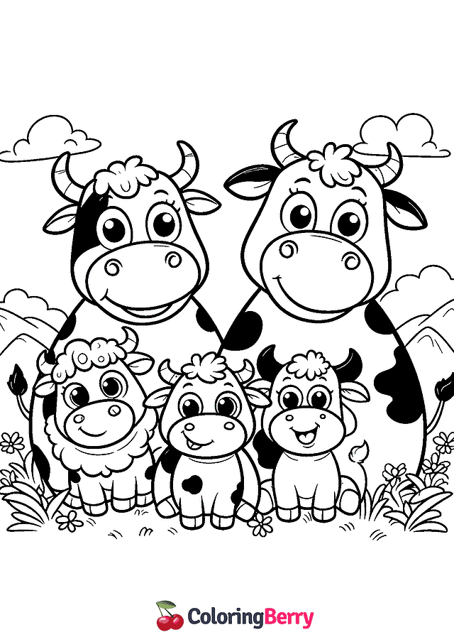 Cow Family Coloring Page