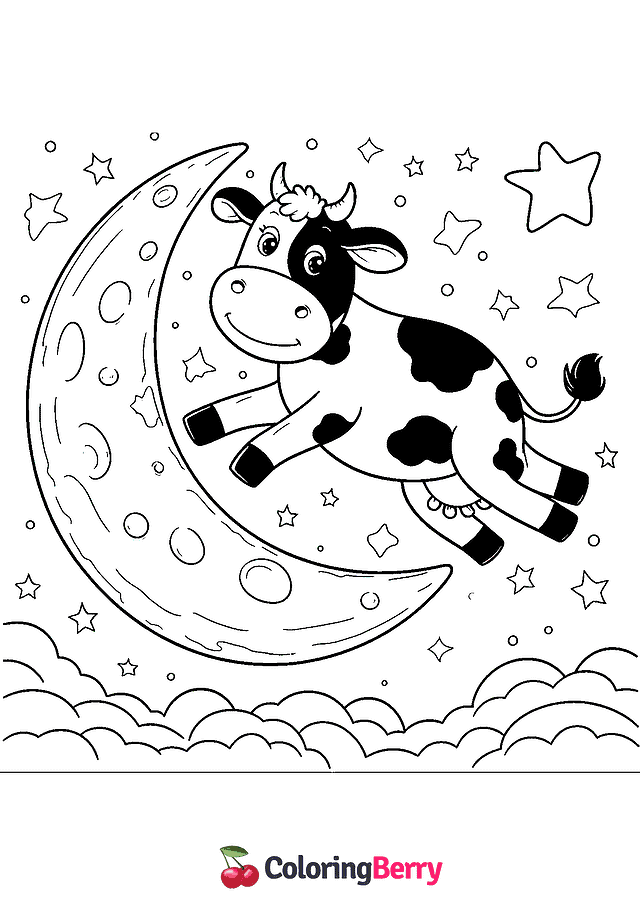 Cow Jumped Over the Moon Coloring Page