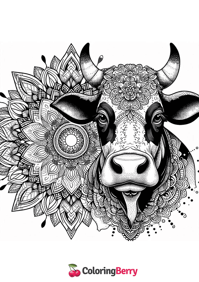 Cow Mandala Coloring Page