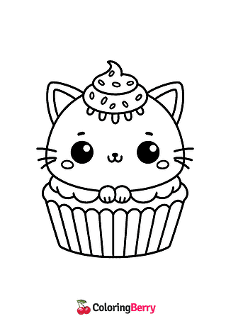 Cupcake Cat Coloring Page