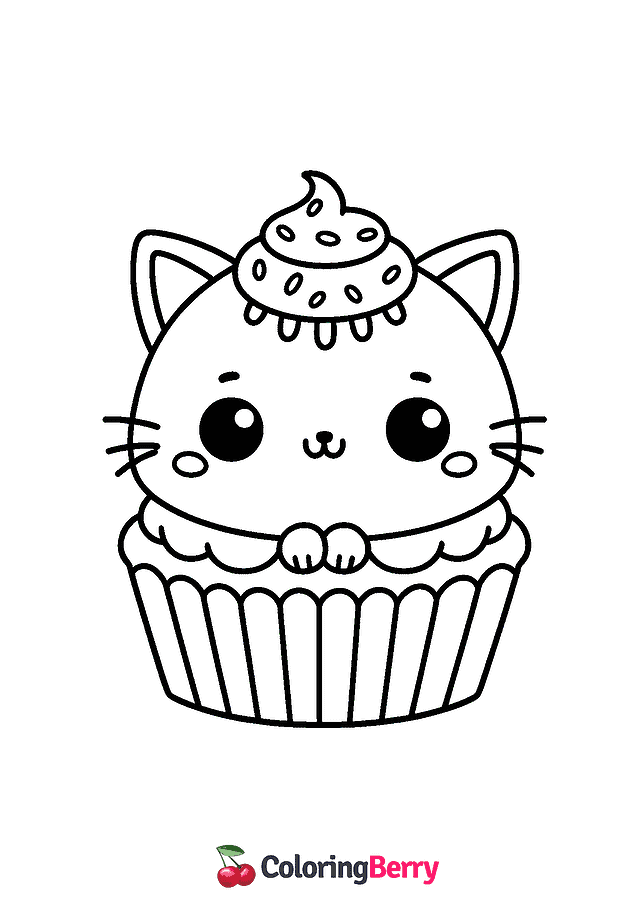 Cupcake Cat Coloring Page