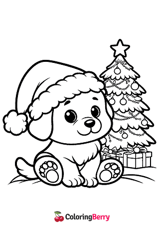 Cute Christmas Puppy Coloring Page