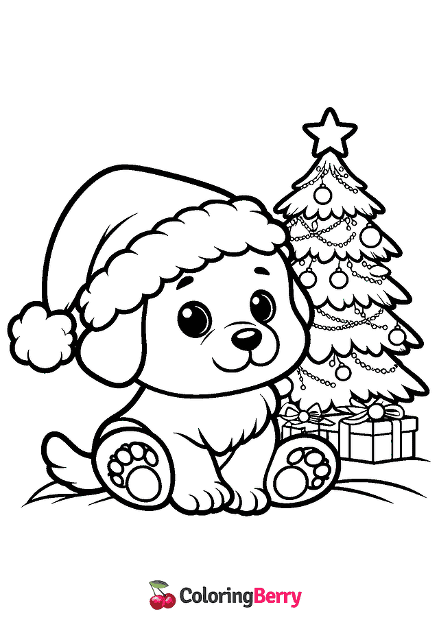Cute Christmas Puppy Coloring Page