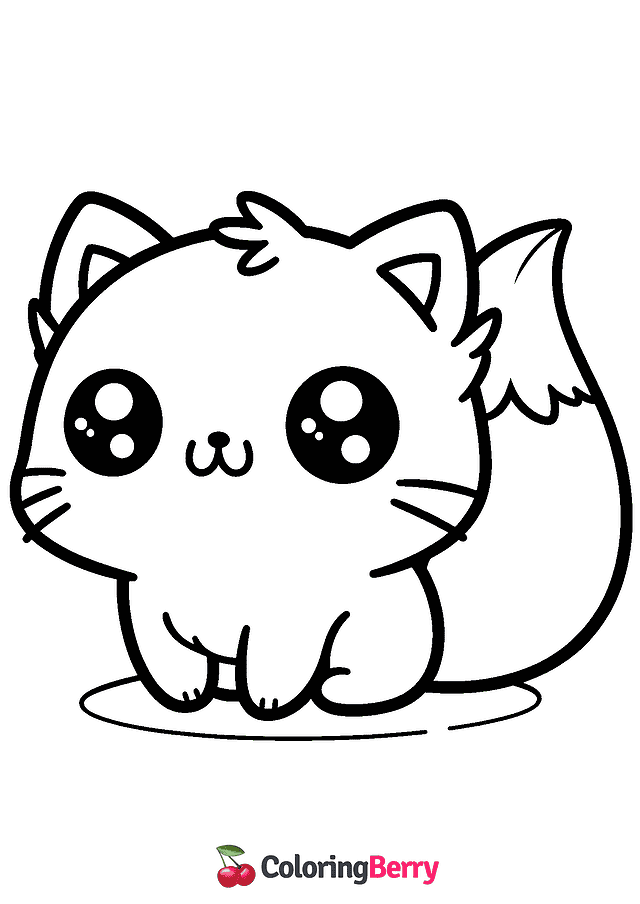 Cute Kawaii Cat Coloring Page