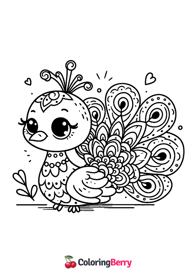 Cute Peacock Coloring Page