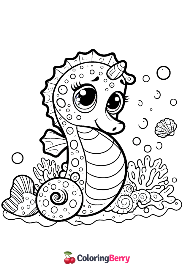 Cute Seahorse Coloring Page