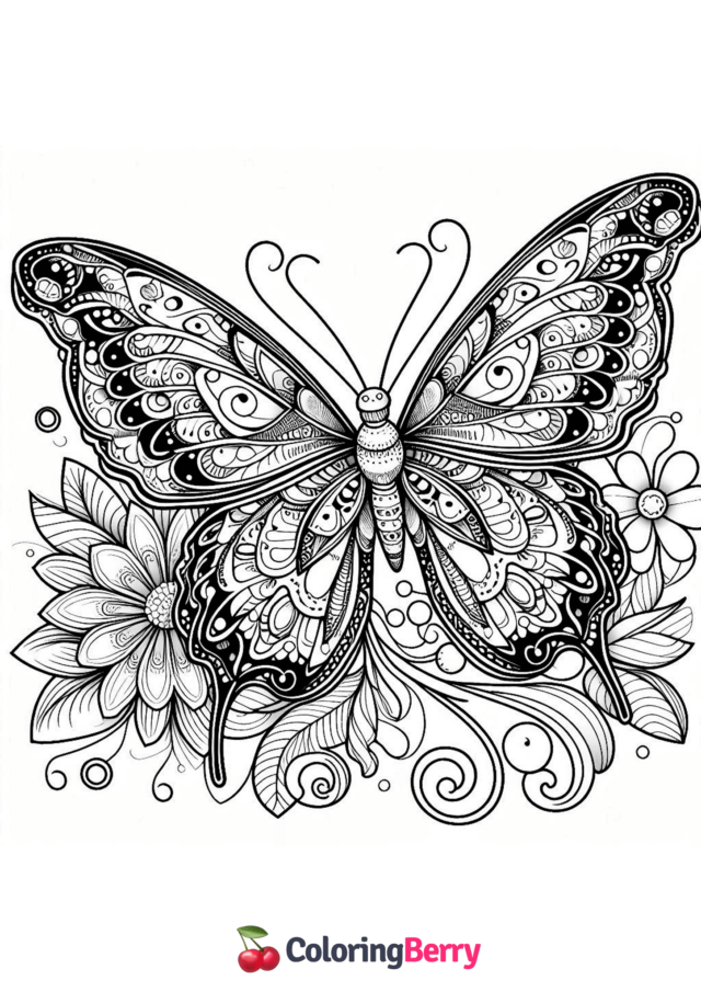 Detailed Butterfly Coloring Page