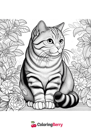 Detailed Cat Coloring Page