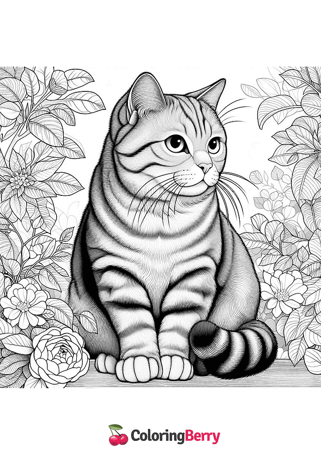 Detailed Cat Coloring Page