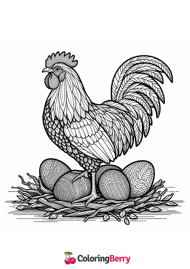 Detailed Chicken Coloring Page