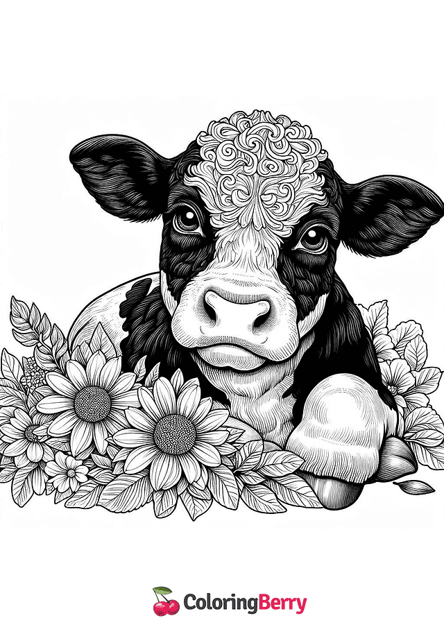 Detailed Cow Coloring Page