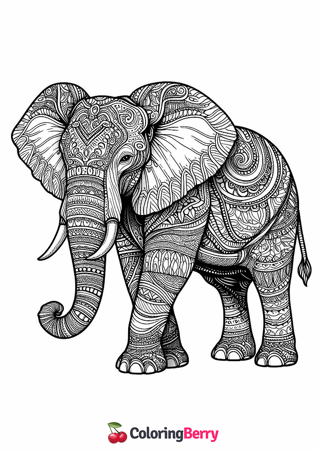 Detailed Elephant Coloring Page